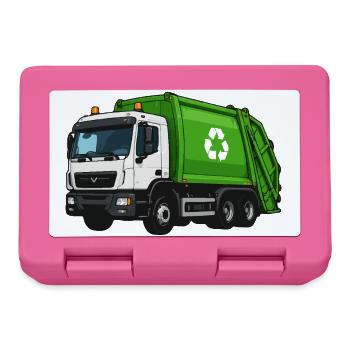 Grüner Müllwagen Recycling - Brotdose - Pink - Vorne