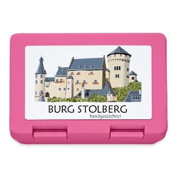 Burg Stolberg, Eifel, Mittelalter Handzeichnung  - Brotdose - Pink - Vorne