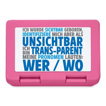 Unsichtbar Transparent Wer Wo | Farben änderbar - Brotdose - Pink - Vorne