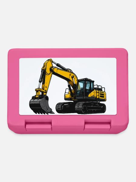 Gelbe Baumaschine Bagger - Brotdose - Pink