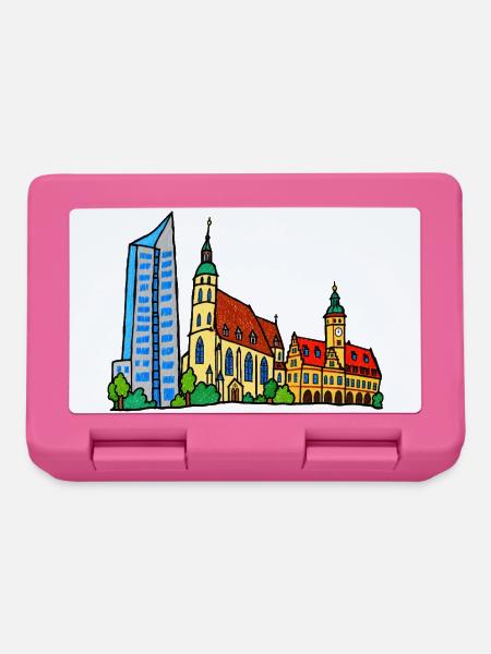 Bunte Leipziger Skyline im Kinderstil - Brotdose - Pink