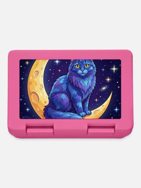 Blaue Nebelkatze auf dem Mondsichel - Brotdose - Pink