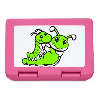 2 friends riding caterpillar father mother child dad mom - Lunchbox - pink - Front