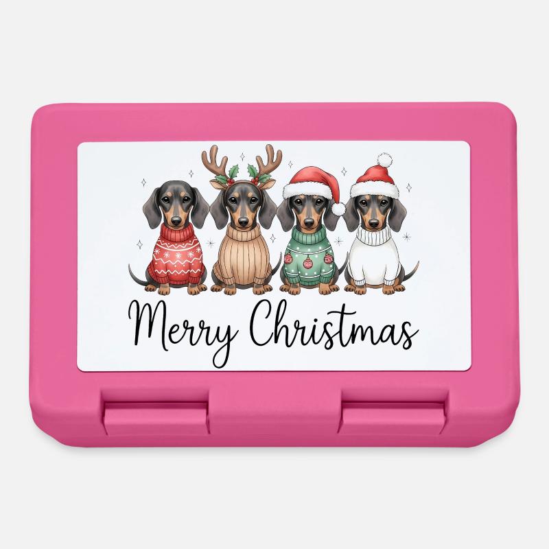 Quatre teckels, chiens blaireaux en pull de Noël - Boîte à goûter - rose