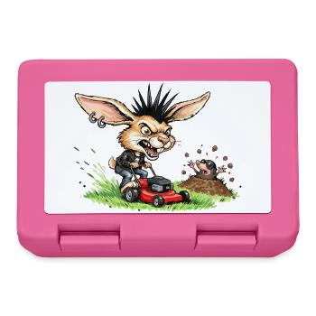 Punk Hase mit Rasenmäher gegen Maulwurf - Brotdose - Pink - Vorne