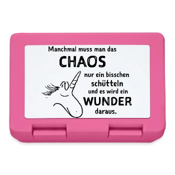 lustiger Spruch witzige Sprüche Chaos schütteln  - Brotdose - Pink - Vorne