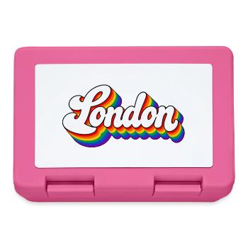London - Regenbogen Schrift - GB - Great Britain - Brotdose - Pink - Vorne
