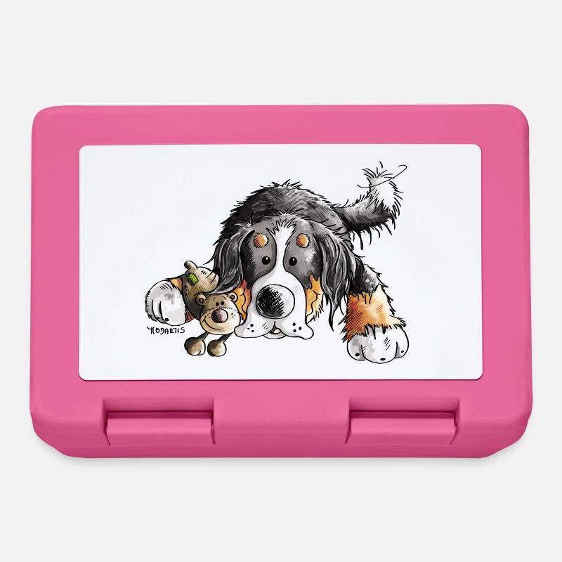 Berner Sennenhund knuddelt Teddy - Hund - Comic - Brotdose - Pink