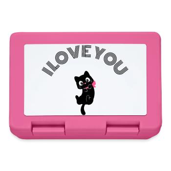 Süße schwarze Katze Ich liebe dich Retro Rosa Schleife Valentin - Brotdose - Pink - Vorne