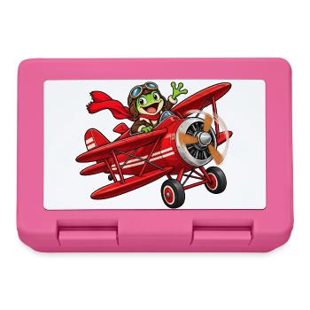 Frosch Pilot im roten Flugzeug roter Baron - Brotdose - Pink - Vorne