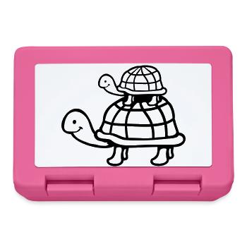 2 Turtles Piggyback Mom Dad Kid Riding Cute - Lunchbox - pink - Front