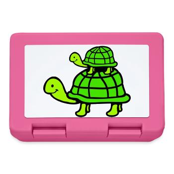 2 Turtles Piggyback Mom Dad Kid Riding Cute - Lunchbox - pink - Front