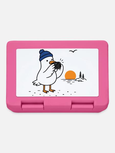 Möwe mit Kamera am Sonnenuntergang - Brotdose - Pink