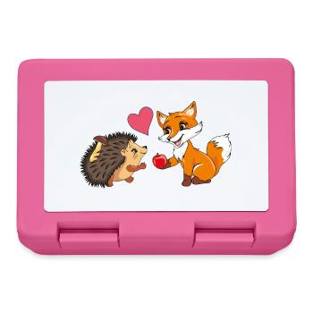 Un bébé renard donne une pomme à un hérisson - Boîte à goûter - rose - Devant