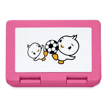 2 Birds Playing Soccer Together Fun Ball Sports - Lunchbox - pink - Front