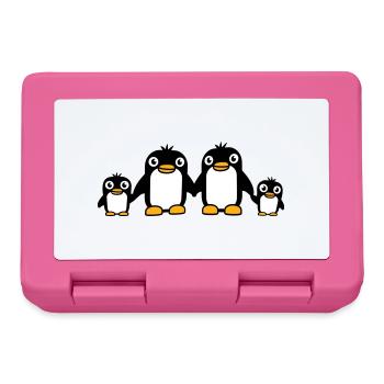 4 pingouins papa maman deux enfants bébé mains tenant - Boîte à goûter - rose - Devant