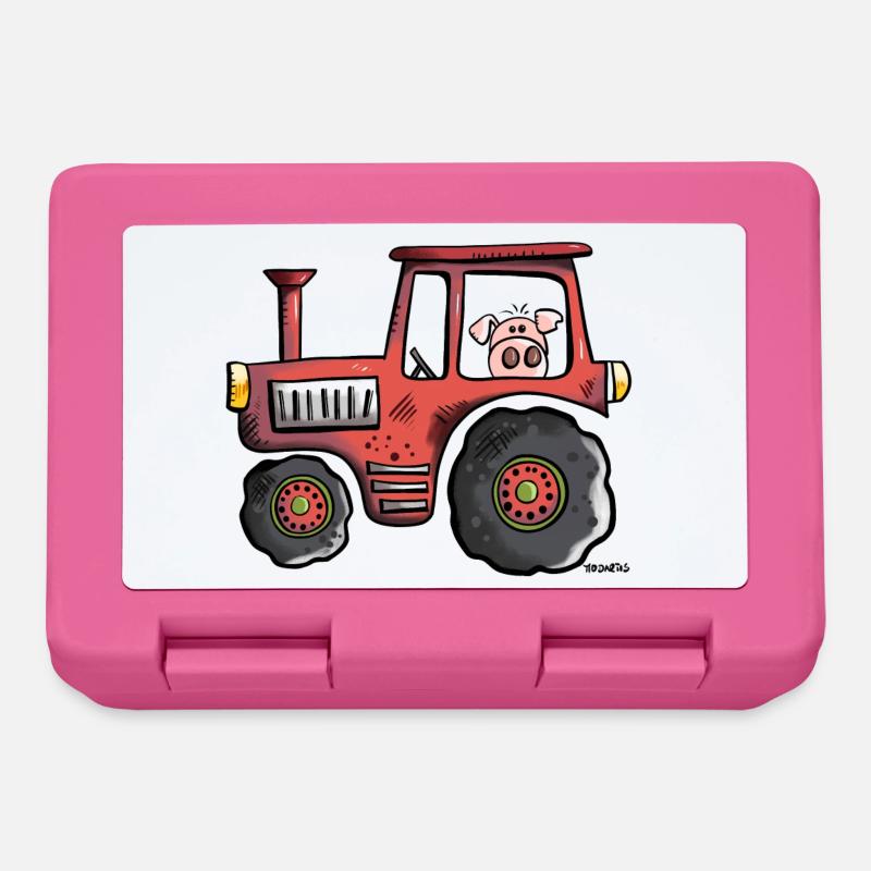 Pig driving a tractor - Lunchbox - pink