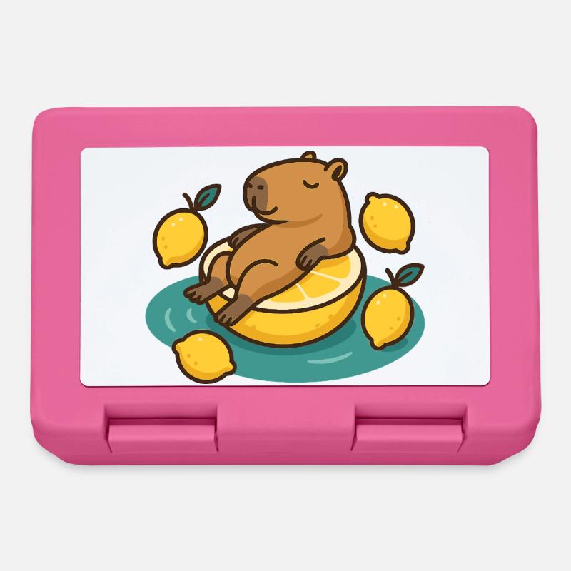 Chillendes Capybara auf Zitrone Cartoon - Brotdose - Pink