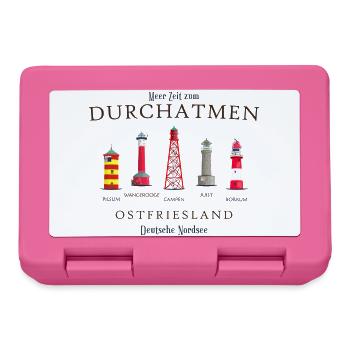 Ostfriesland, handgezeichnete Leuchttürme - Brotdose - Pink - Vorne
