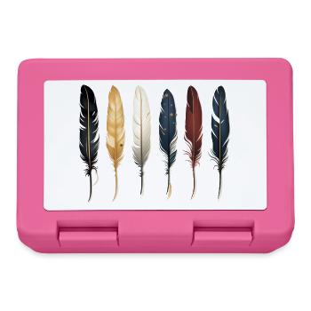 6 individual feathers next to each other, Native American, pattern - Lunchbox - pink - Front