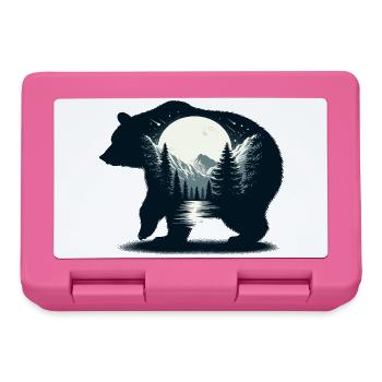 Bears Silhouette Wilderness Full Moon Night - Lunchbox - pink - Front