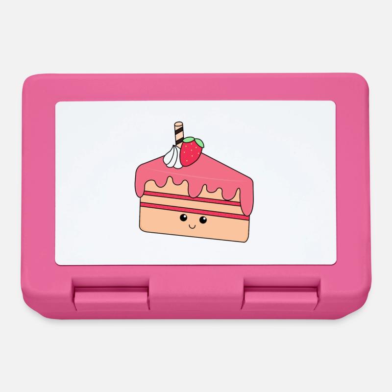 Morceau de gâteau | Mignon | Visage | Fraise | crème - Boîte à goûter - rose