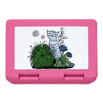 Lächelnde Katze im Blattwerk - Brotdose - Pink - Vorne