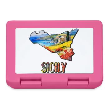 Watercolor Map of Sicily - Lunchbox - pink - Front