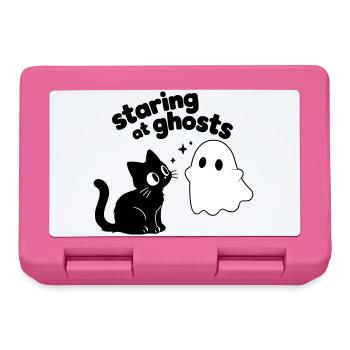 Cute Cat Meets Ghost | Minimal Halloween Motif - Lunchbox - pink - Front