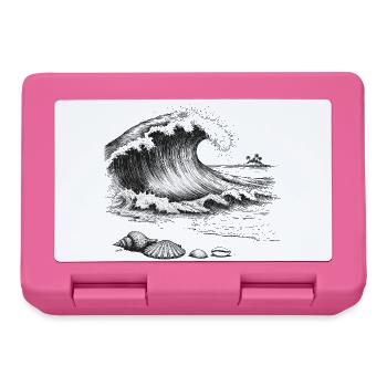 Big ocean wave with palm island and shells - Lunchbox - pink - Front