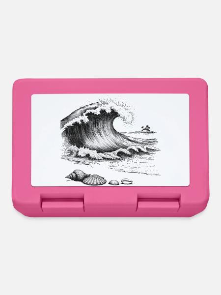 Große Ozeanwelle Mit Palmeninsel Und Muscheln - Brotdose - Pink