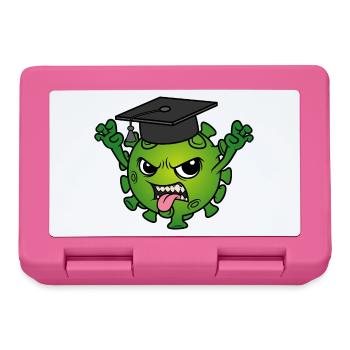 Mascotte de remise des diplômes Corona virus Chapeau de médecin Devise - Boîte à goûter - rose - Devant