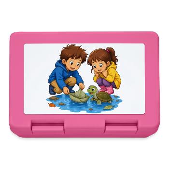 Kinder Schildkröte Blattboot in Pfütze Süß Motiv - Brotdose - Pink - Vorne