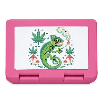 420 Chamäleon – entspannter Pixelheld für Kiffer - Brotdose - Pink - Vorne