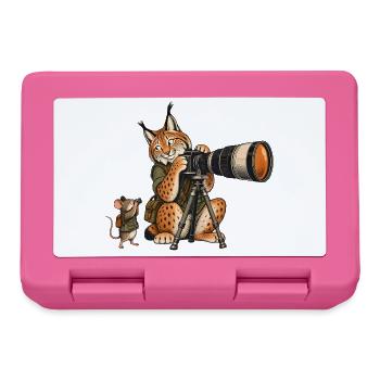 Luchs & Maus beim Fotografieren – Wald & Outdoor - Brotdose - Pink - Vorne