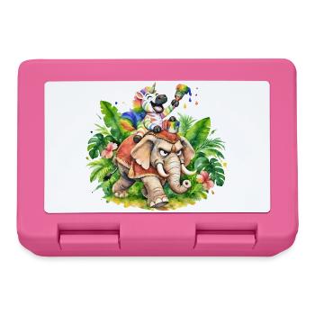 Buntes Zebra-Einhorn auf Elefantenabenteuer - Brotdose - Pink - Vorne