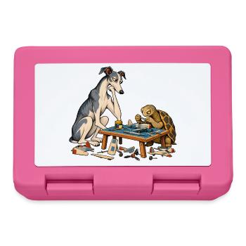 Windhund und Schildkröte beim Modellbau - Brotdose - Pink - Vorne