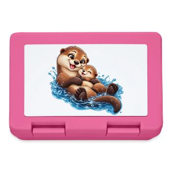 Ottermutter mit Baby – Süße Otter Kuschelzeit - Brotdose - Pink - Vorne