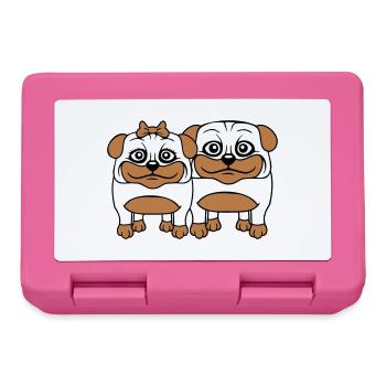 2 chiens Carlin Homme Femme Couple Deux Amoureux Amour - Boîte à goûter - rose - Devant