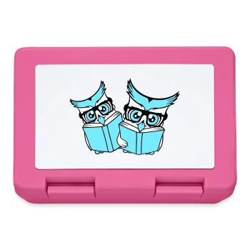 2 hiboux nerd duo geek livre lecture aigle hibou lunettes intelligent - Boîte à goûter - rose - Devant