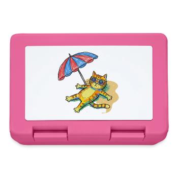 Colorful beach cat with parasol - Lunchbox - pink - Front