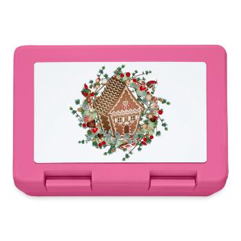 Maison en pain d’épices en couronne de mélèze pour Noël - Boîte à goûter - rose - Devant
