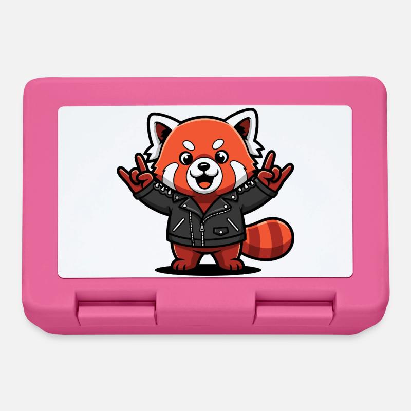 Red Panda in Leather Jacket - Lunchbox - pink