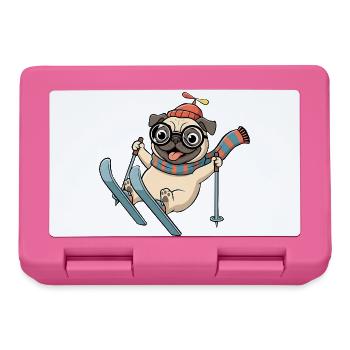 Drôle de carlin skiant avec écharpe et chapeau - Boîte à goûter - rose - Devant