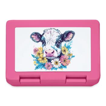 Vache avec couronne de fleurs aux couleurs vives - Boîte à goûter - rose - Devant