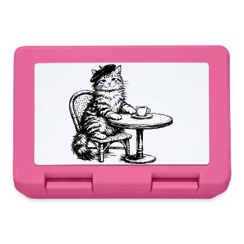 Chat au béret à café - Design rétro vintage - Boîte à goûter - rose - Devant