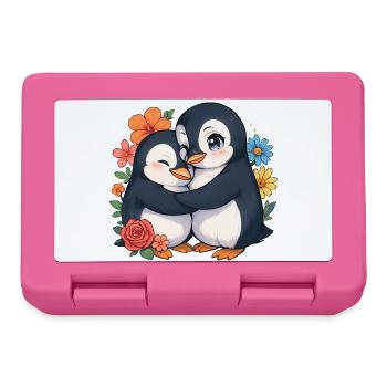 Kuschelpinguine im Blütenkreis - Brotdose - Pink - Vorne