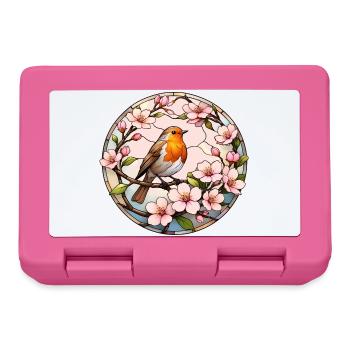 Robin with cherry blossoms spring motif - Lunchbox - pink - Front