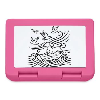 Dachshund on the beach Seagulls Waves Sea Moin - Lunchbox - pink - Front