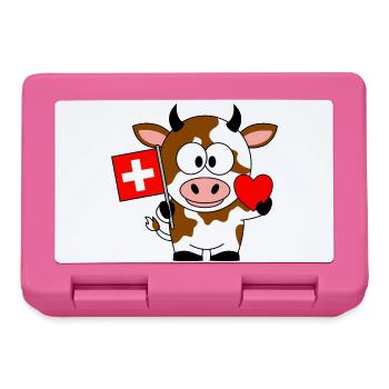 Kuh mit Schweizer Flagge und Herz - Brotdose - Pink - Vorne